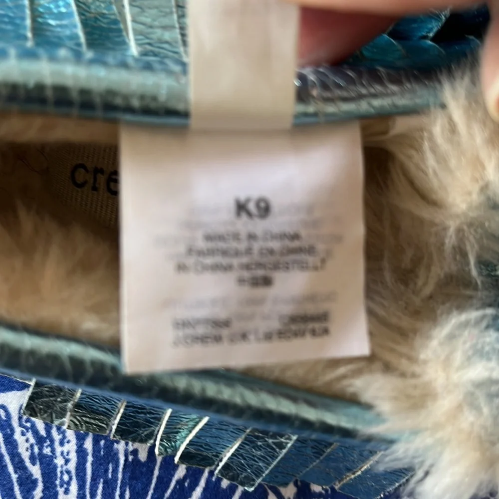 Crewcuts blue metallic moccasin faux fur lining size K9